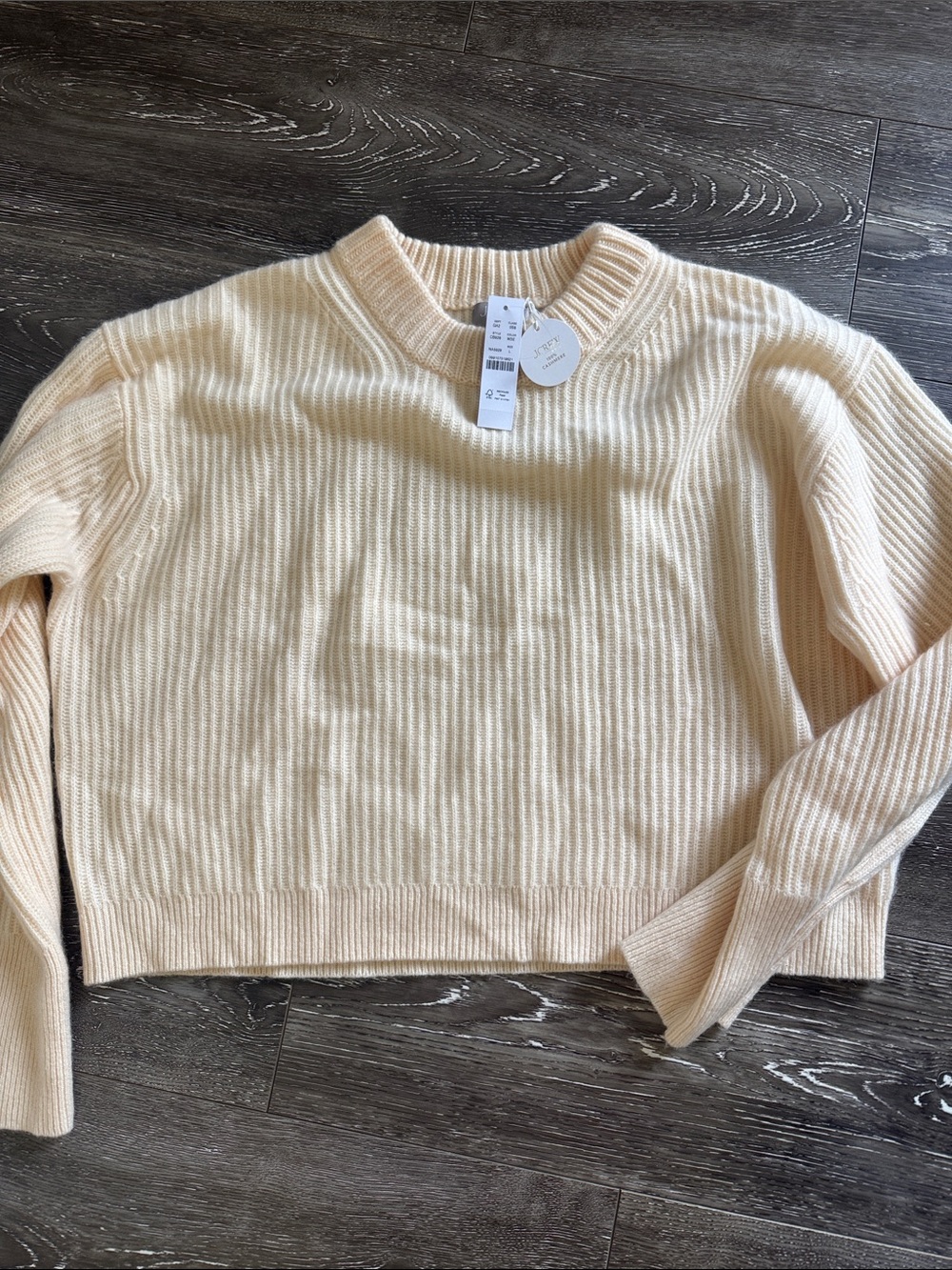Women's Cream Ribbed 100% cashmere Crewneck Sweater